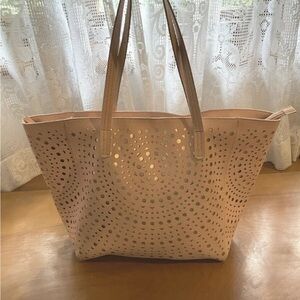 Bath and Body Works Pink & Gold Large VIP Tote Purse Cut Out Style